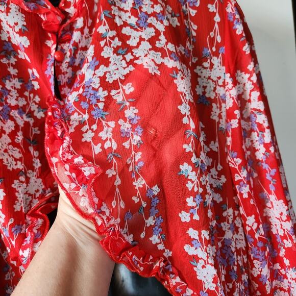 SELFIE LESLIE Laney Red Floral Chiffon Ruffled Mini Dress Womens Extra Large XL - Picture 7 of 11